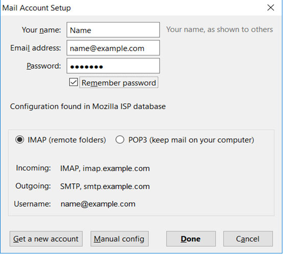 Setup ICA.NET email account on Thunderbird email client Step 4-IMAP